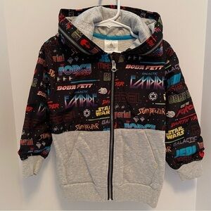 Disney boy's star wars graphic zip-Up fleece hoodie gray & black size 4